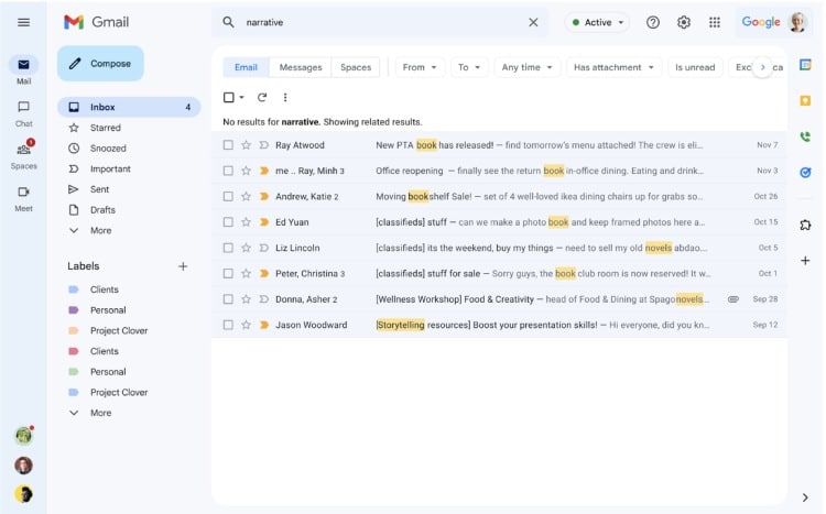 Google improves Gmail search, Chat with search labels