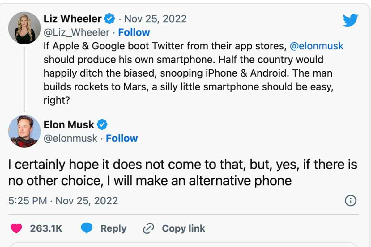 Musk says will make phones if Apple, Google remove Twitter from app stores1