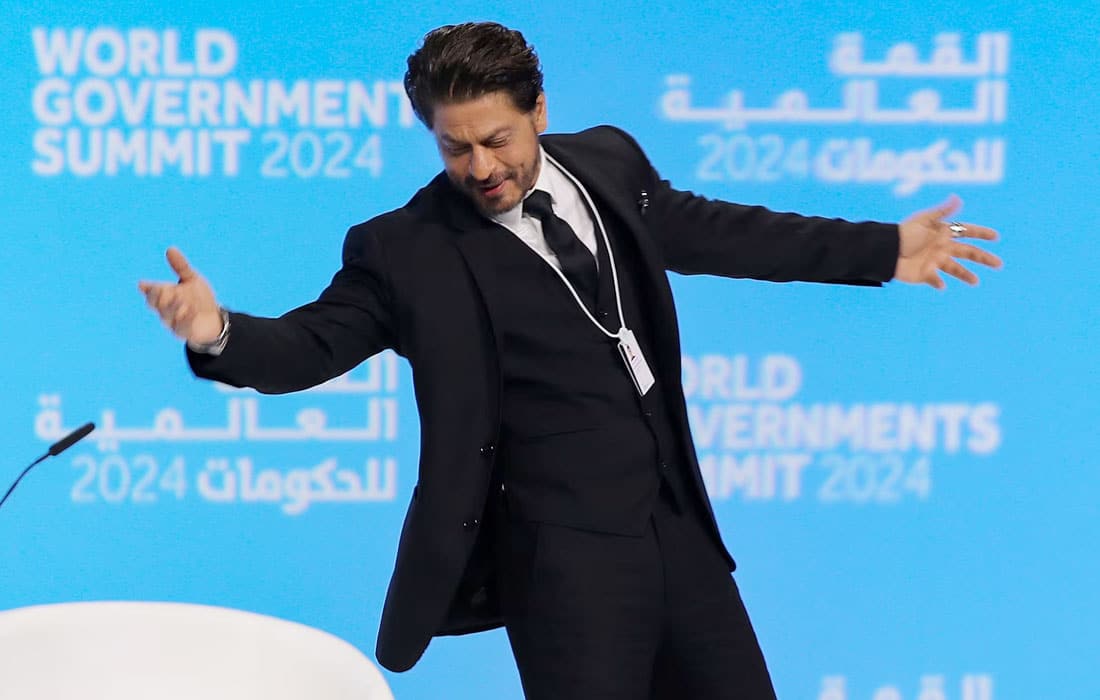 Shah-Rukh-Khan-World-Government-Summit-2024-bond-Brown