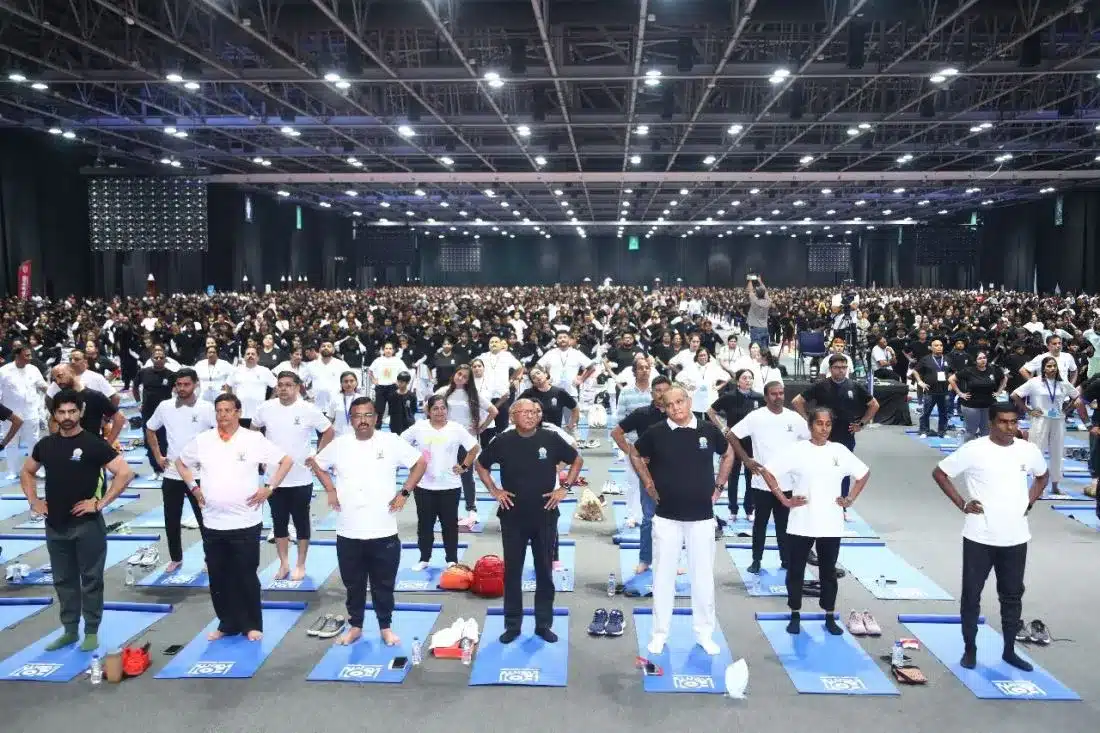 Over 5000 people from 50 nations practiced yoga to mark the day