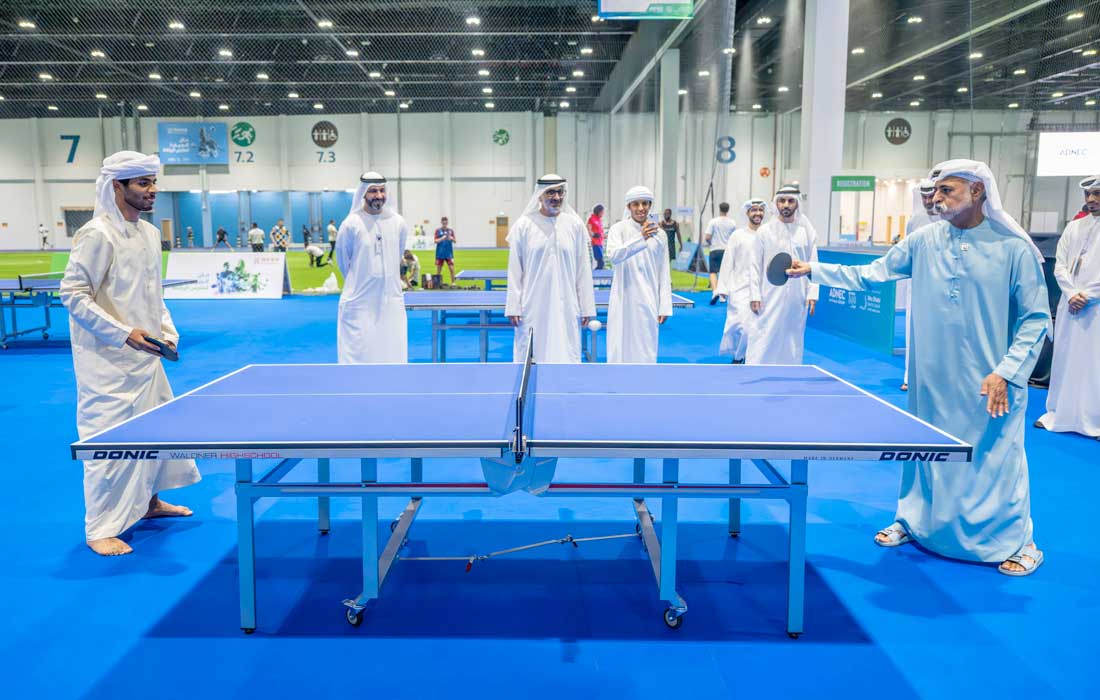 Sheikh Nahyan at Abu Dhabi Summer Sports 2024, plays table tennis to encourage active lifestyle