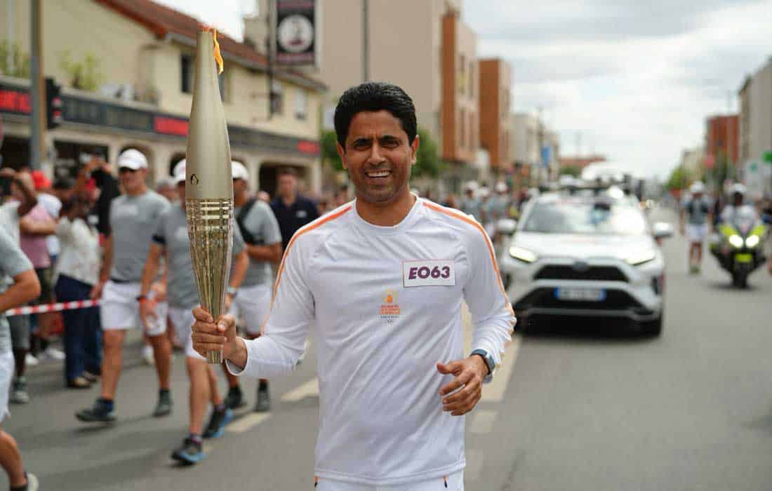 PSG President Nasser Al Khelaifi joins in the Olympic Torch Relay
