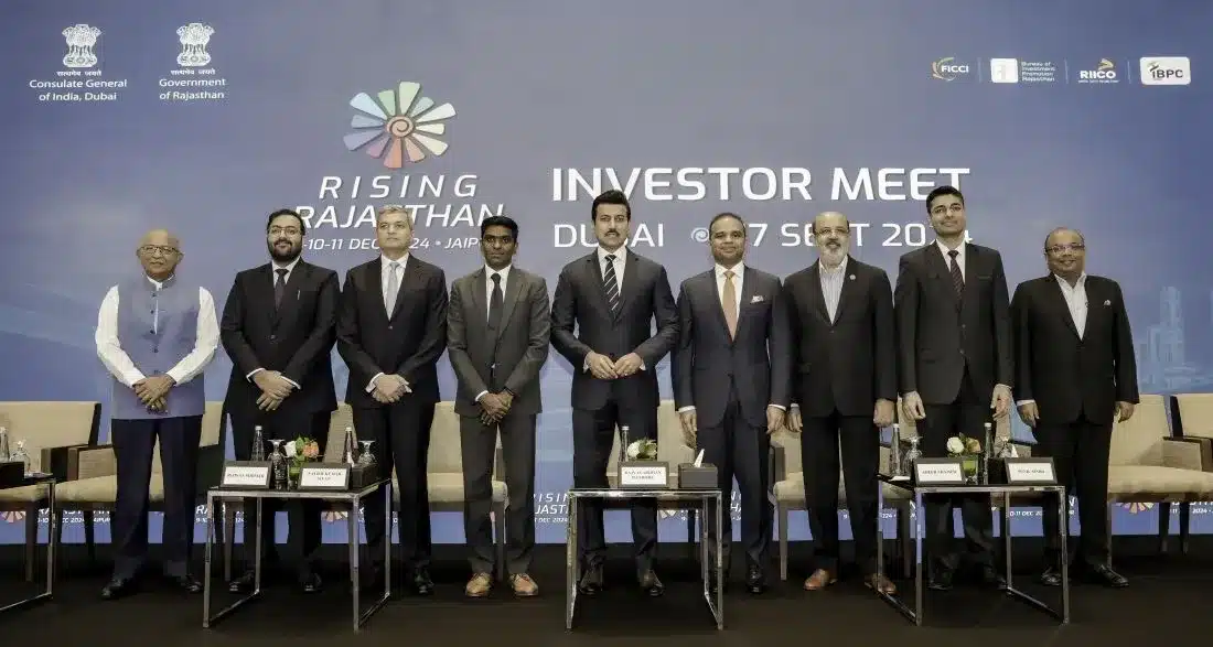 Rising Rajasthan Industry Minister Rajyavardhan Rathore welcomes UAE investors at Dubai Meet