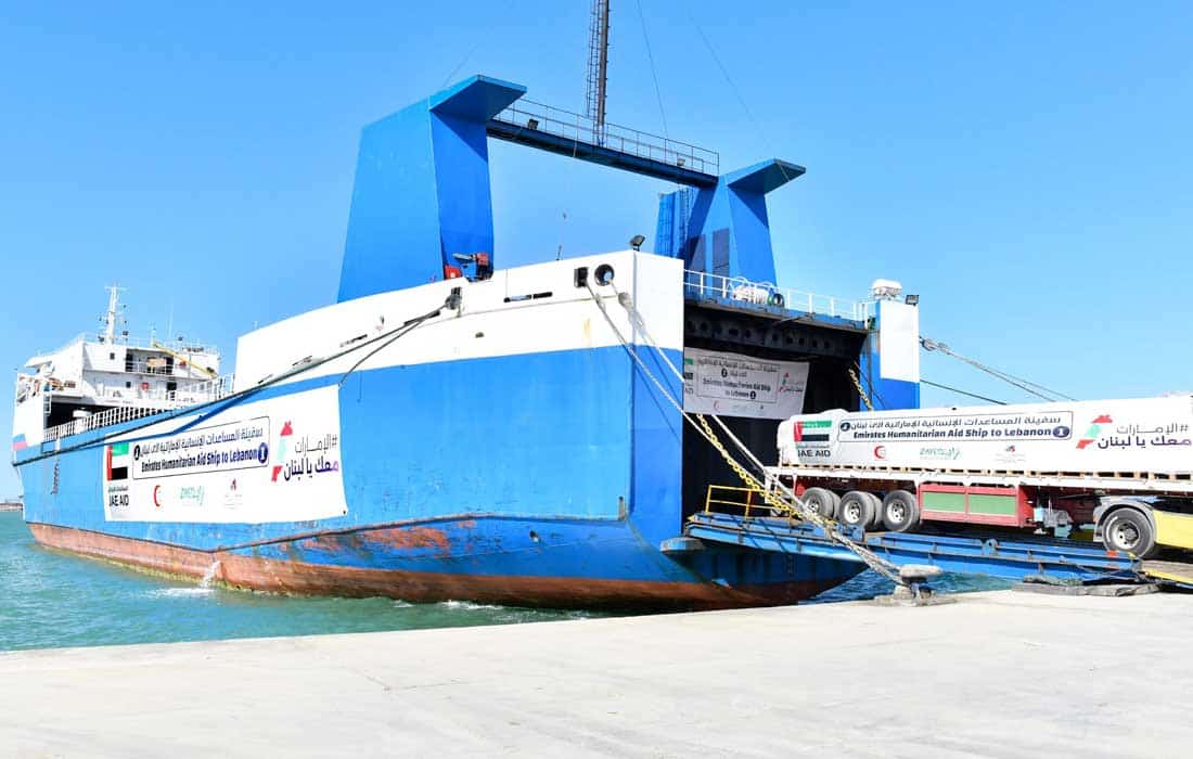 UAE aid ship carrying 2,000 tonnes of relief arrives at Beirut Port to support Lebanese people