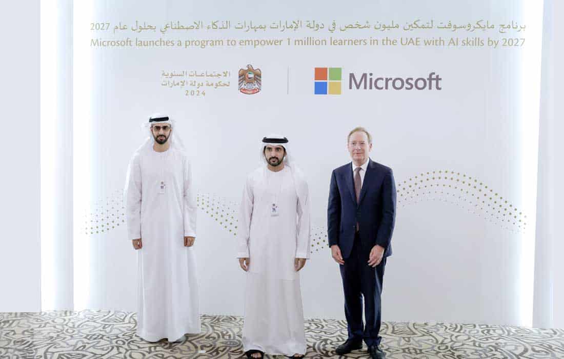 Hamdan bin Mohammed holds meeting with Microsoft President in Dubai