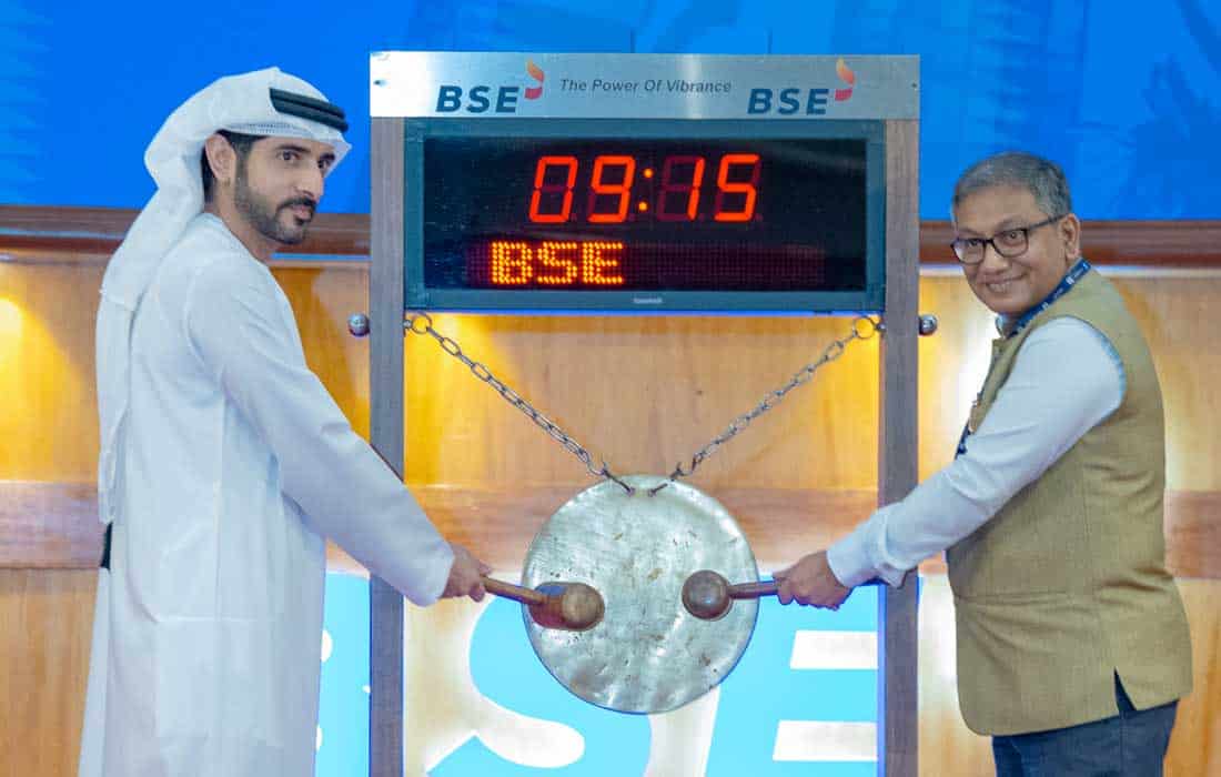 Sheikh Hamdan visits Bombay Stock Exchange rings opening bell