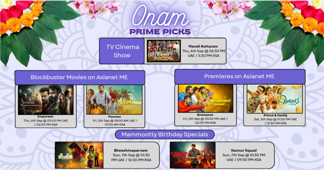 Asianet ME unveils festive Onam line-up with movies, premieres, and drama